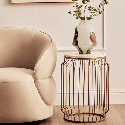 Shalimar Marble Top Round Side Table With Wireframe Base