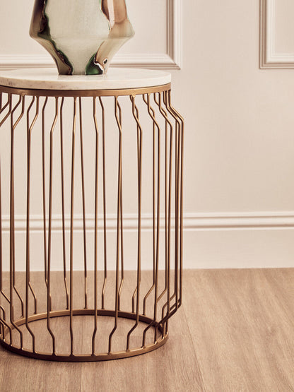 Shalimar Marble Top Round Side Table With Wireframe Base