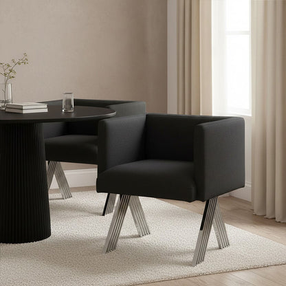 Black Dining Chair with Silver Legs | Piermount
