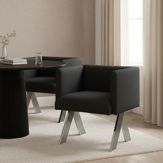 Black Dining Chair with Silver Legs | Piermount