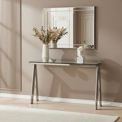 Clear Glass Top Console Table with Silver Finish Stainless Steel Base | Piermount