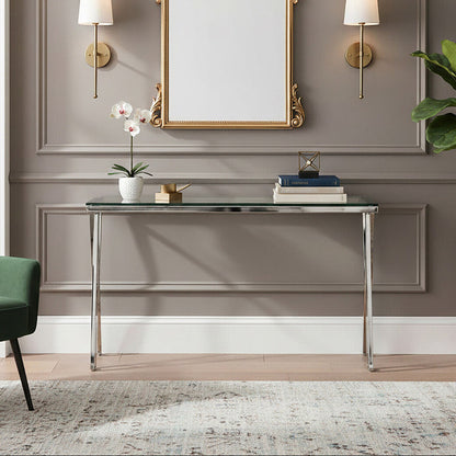 Clear Glass Top Console Table with Silver Finish Stainless Steel Base | Piermount
