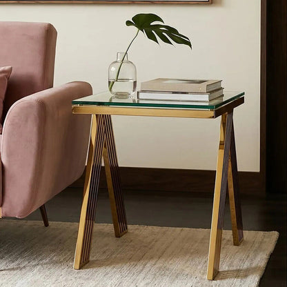 Clear Glass Top End Table with Gold Finish Stainless Steel Slim Lines Frame | Piermount