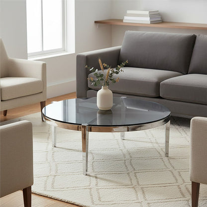 Round Coffee Table with Smoky Grey Glass Top | Piermount