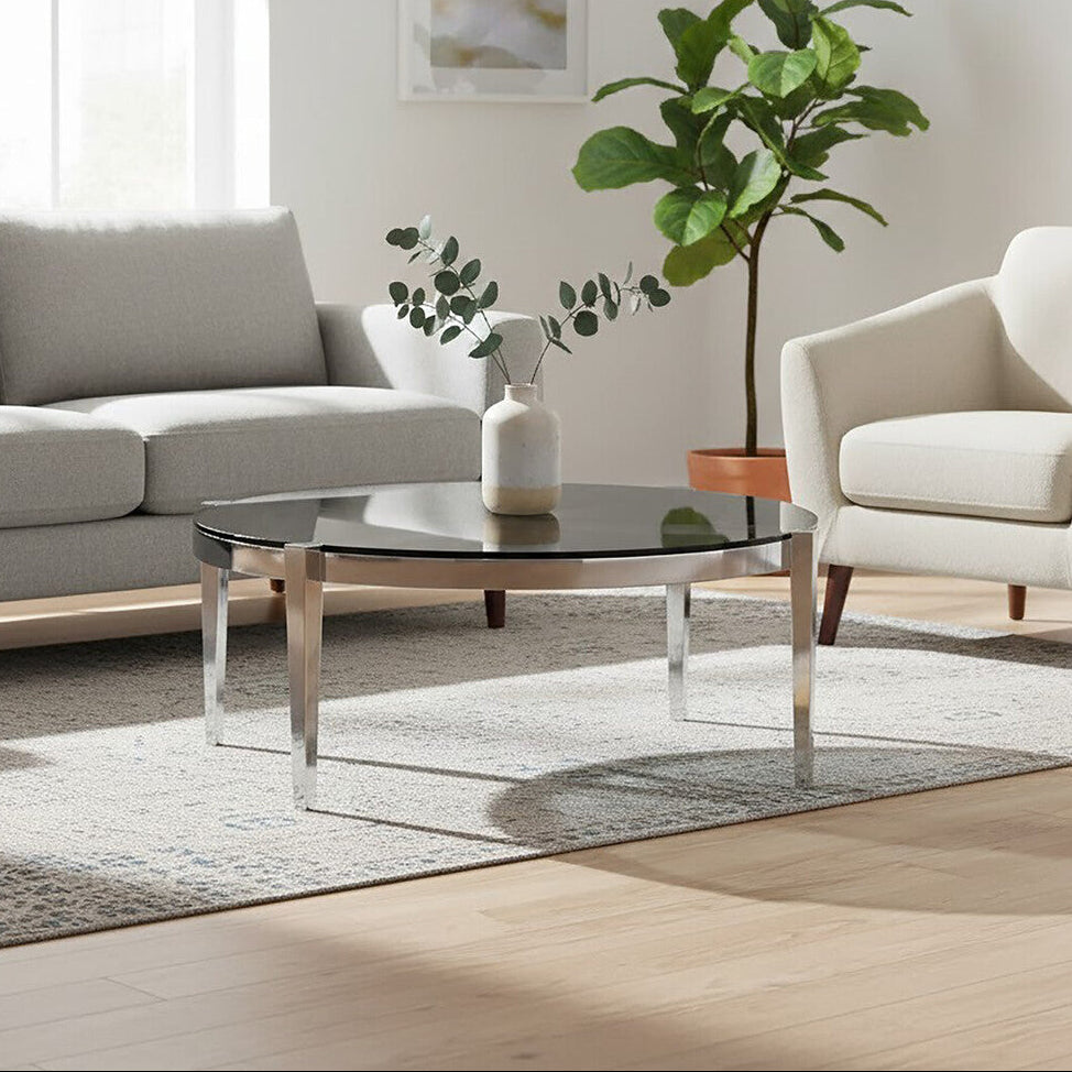 Round Coffee Table with Smoky Grey Glass Top | Piermount