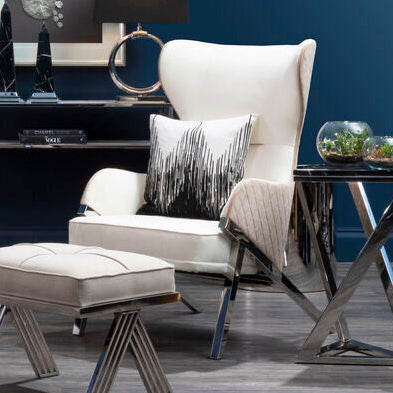 Piermount Ivory Wood and Metal Wingback Chair with Silver Finish Legs