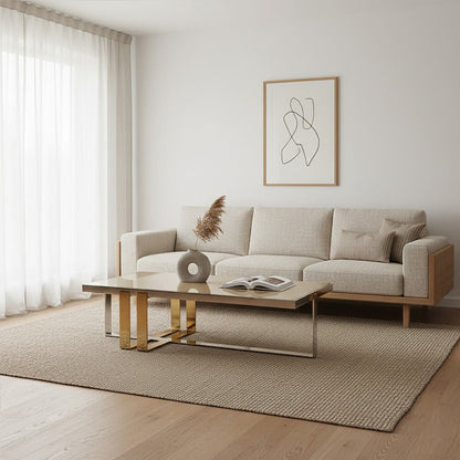Rectangular Frosted Glass Coffee Table in Gold and Silver Finish Frame | Demas