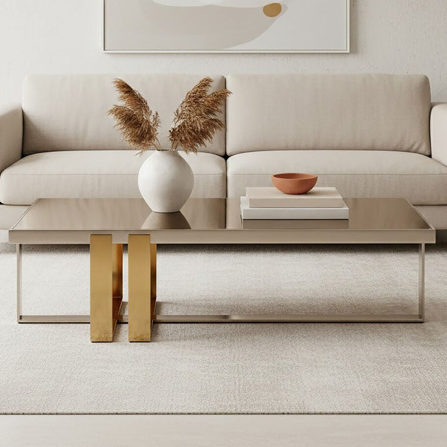 Rectangular Frosted Glass Coffee Table in Gold and Silver Finish Frame | Demas