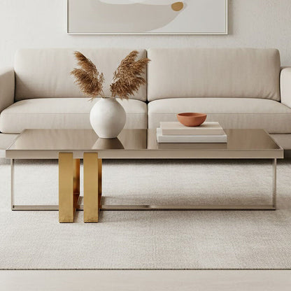 Rectangular Frosted Glass Coffee Table in Gold and Silver Finish Frame | Demas