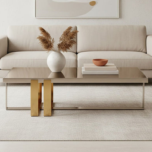 Rectangular Frosted Glass Coffee Table in Gold and Silver Finish Frame | Demas