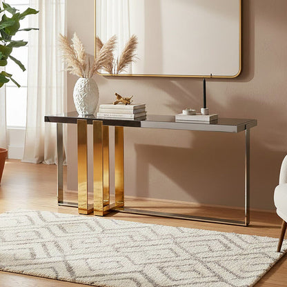 Frosted Glass Console Table with Gold and Silver Finish Frame | Demas