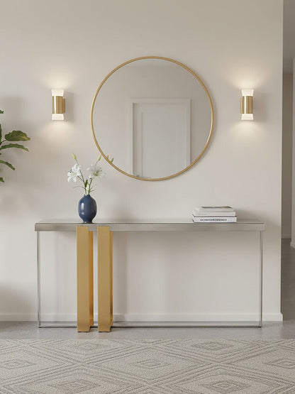 Frosted Glass Console Table with Gold and Silver Finish Frame | Demas