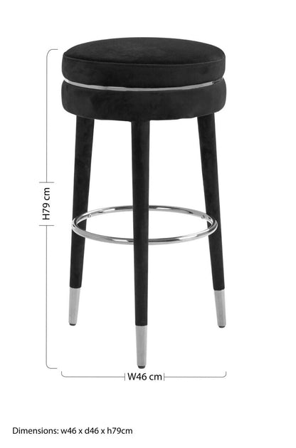 Manhattan Grey Velvet Bar Stool with Rubber wood Legs