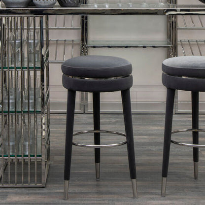 Grey Velvet Bar Stool with Rubberwood Legs | Manhattan