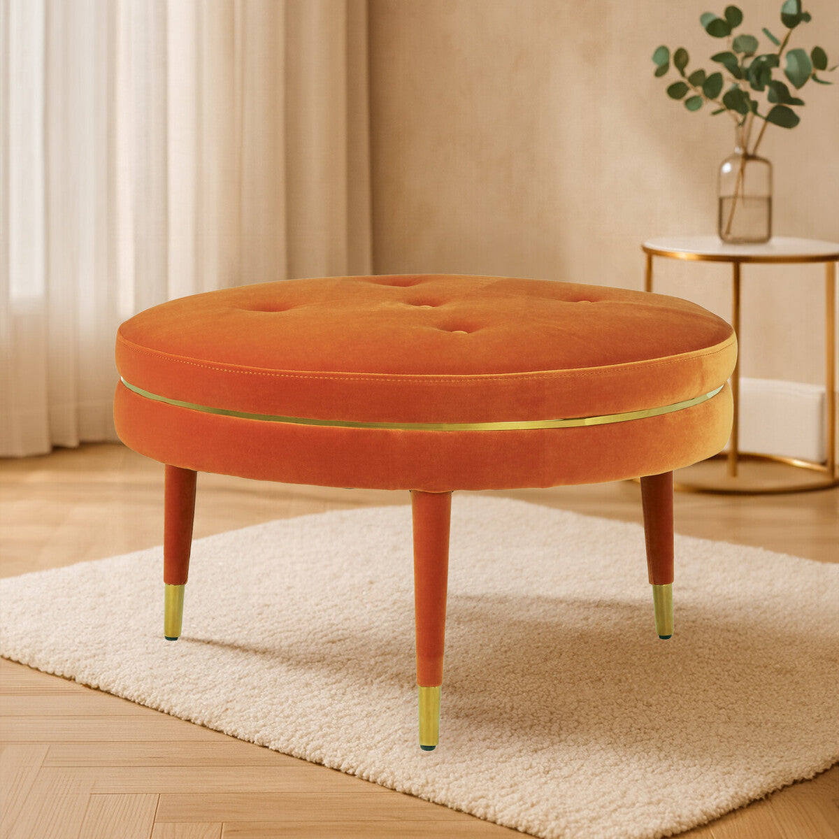 Manhattan Orange Velvet Footstool