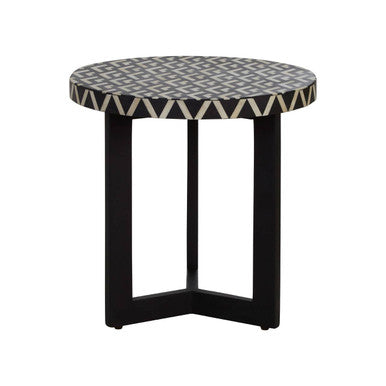 Boho Acacia Wood Side Table with Bone Inlay
