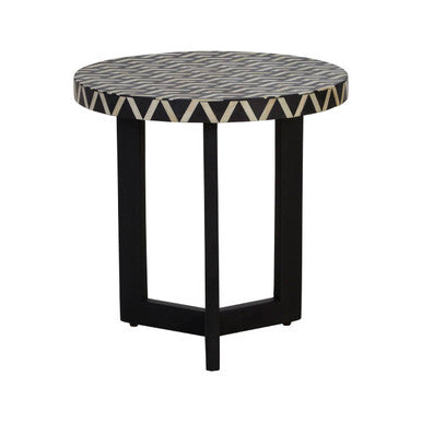 Boho Acacia Wood Side Table with Bone Inlay