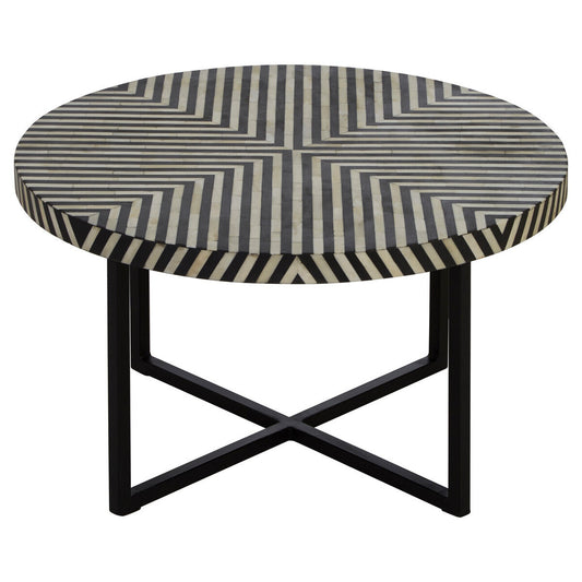 Boho Bone Inlay Coffee Table with Metal Legs