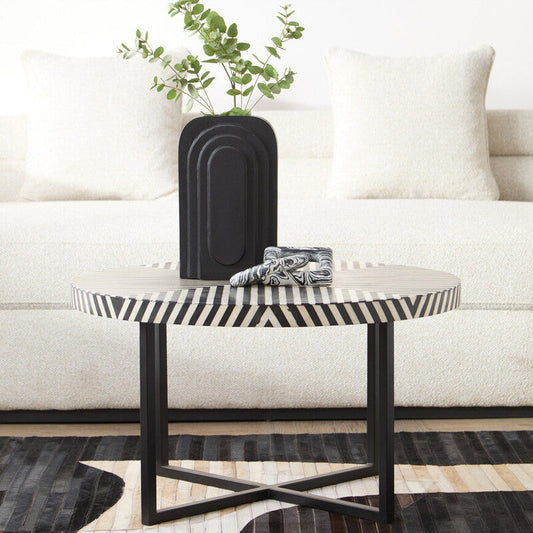 Boho Bone Inlay Coffee Table with Metal Legs