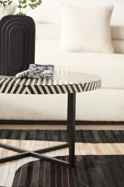 Boho Bone Inlay Coffee Table with Metal Legs
