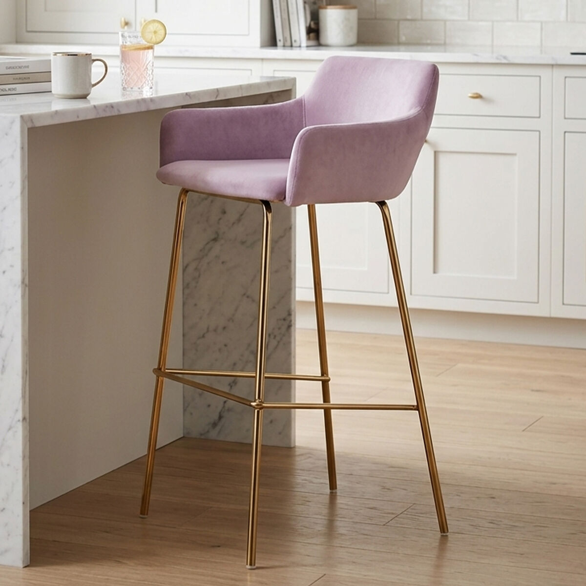 Pink Velvet Low Back Bar Chair | Tamzin