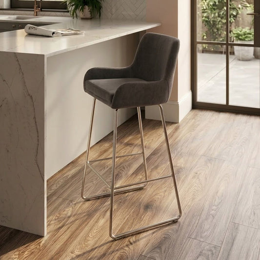 Tamzin Grey Velvet Bar Chair With Low Arms