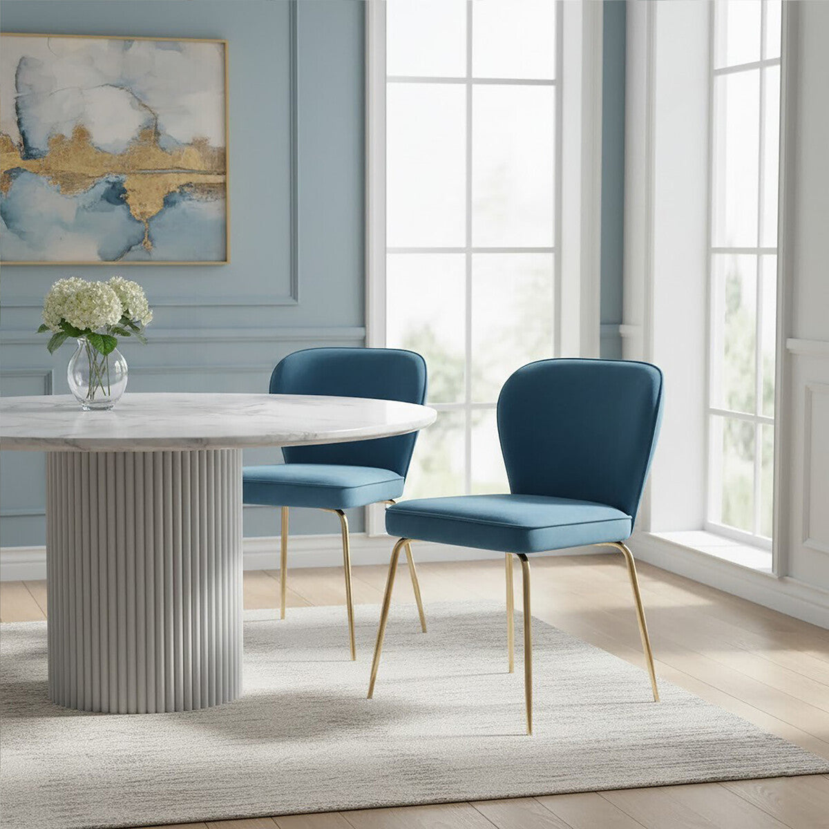 Blue Velvet Curved Back Dining Chair | Tamzin