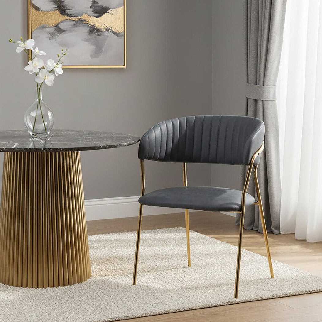 Dark Grey Faux Leather Dining Chair | Tamzin