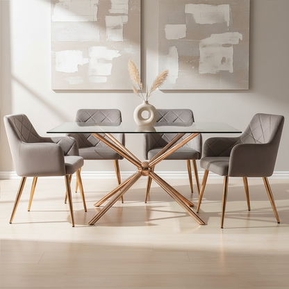 Mink Velvet Quilted Dining Chair with Gold Finish Legs | Tamzin