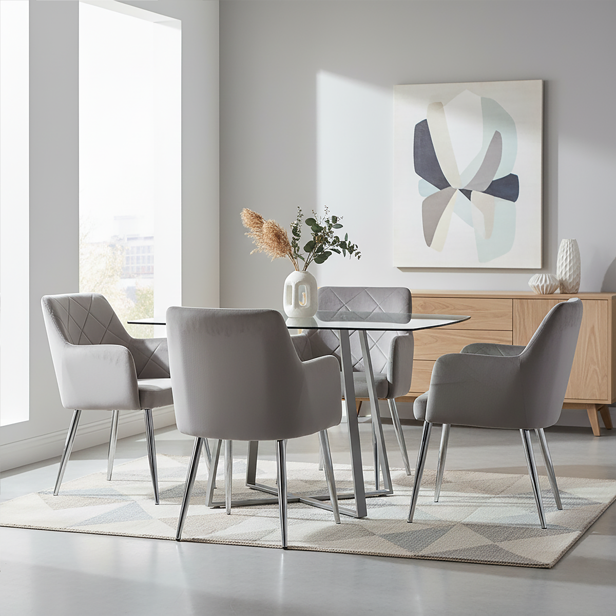 Mink Velvet Quilted Dining Chair with Chrome Finish Legs | Tamzin