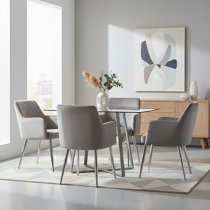 Mink Velvet Quilted Dining Chair with Chrome Finish Legs | Tamzin