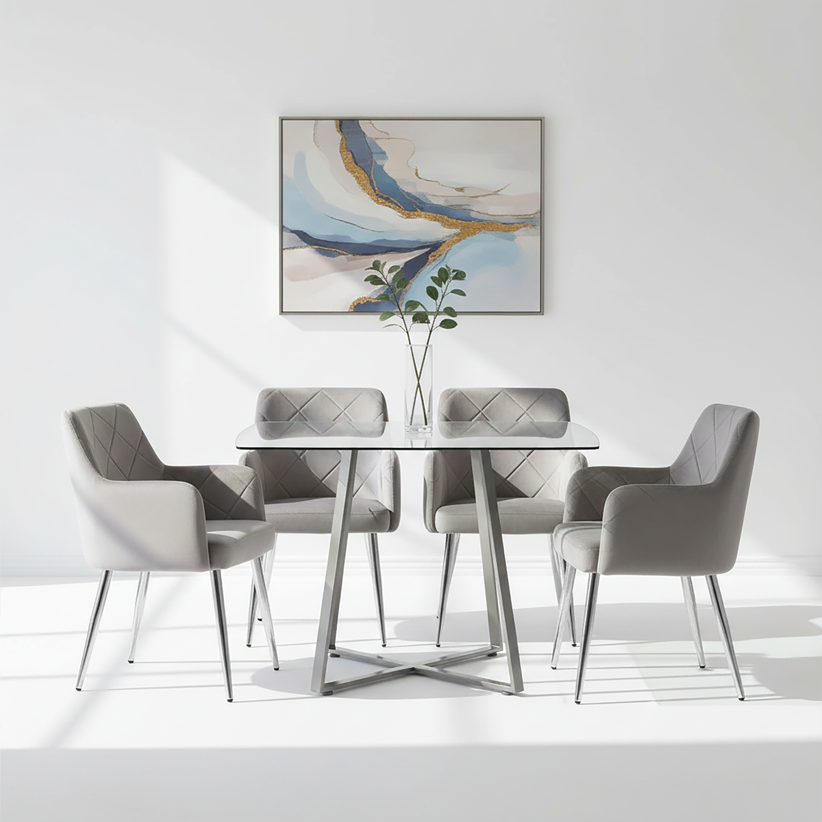 Mink Velvet Quilted Dining Chair with Chrome Finish Legs | Tamzin