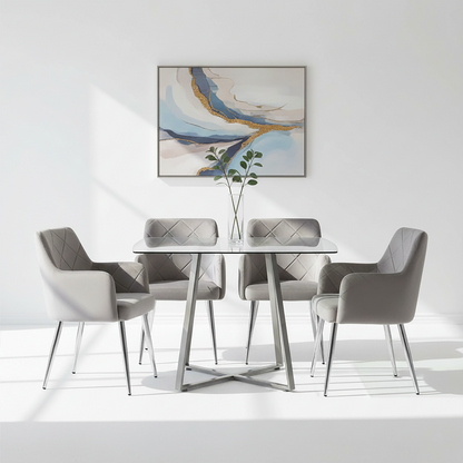 Mink Velvet Quilted Dining Chair with Chrome Finish Legs | Tamzin