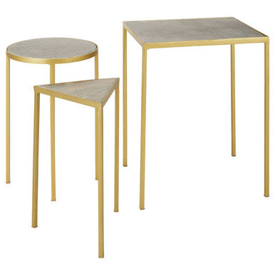Rabia Grey Marble and Antique Brass Finish Set Of 3 Nesting Tables