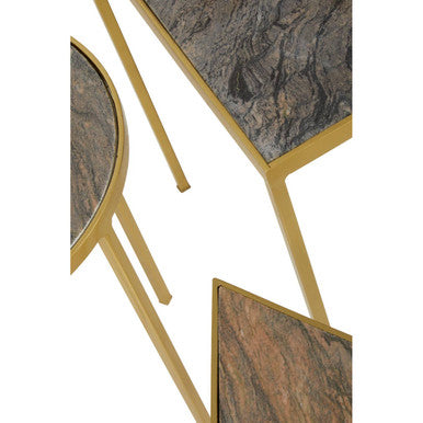 Rabia Grey Marble and Antique Brass Finish Set Of 3 Nesting Tables