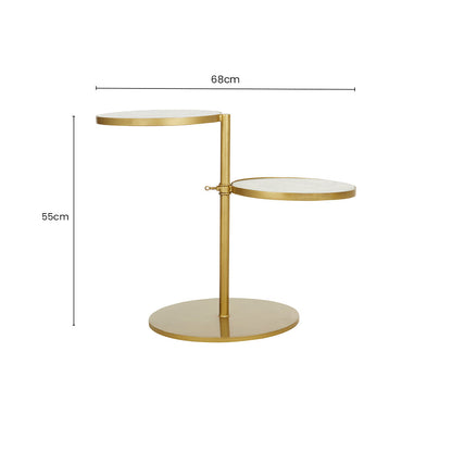 Gold Finish 2 Shelves Side Table with White Marble Tops | Rabia