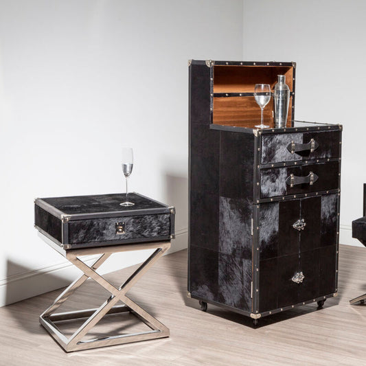 Kensington Townhouse Hair on Leather One Drawer Side Table