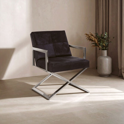 Kensington Townhouse Black Hair on Leather Chair with Cross Base