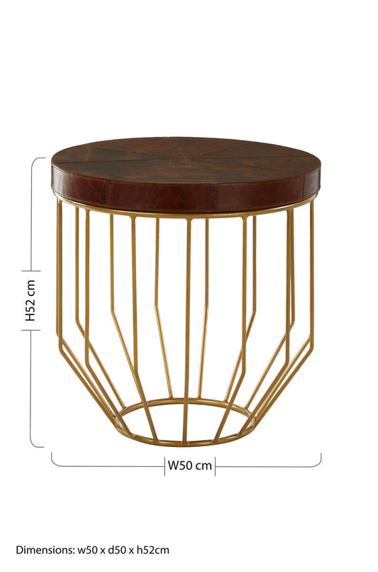 Tan Leather Top Round Side Table | Kensington Townhouse