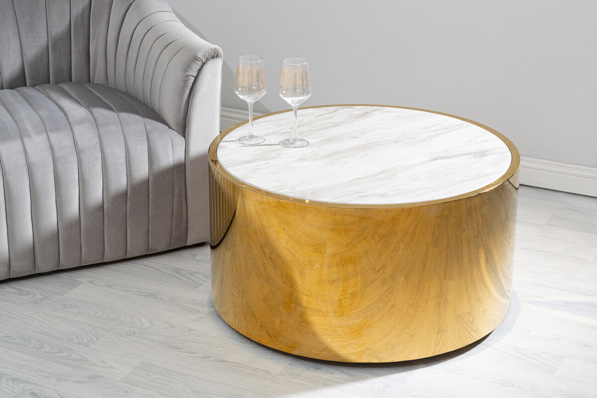 Carlox Round Gold and Marble Effect Coffee Table