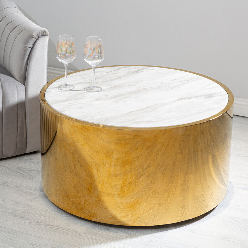 Carlox Round Gold and Marble Effect Coffee Table