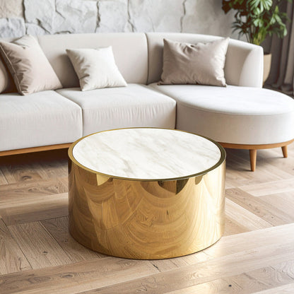 Carlox Round Gold and Marble Effect Coffee Table