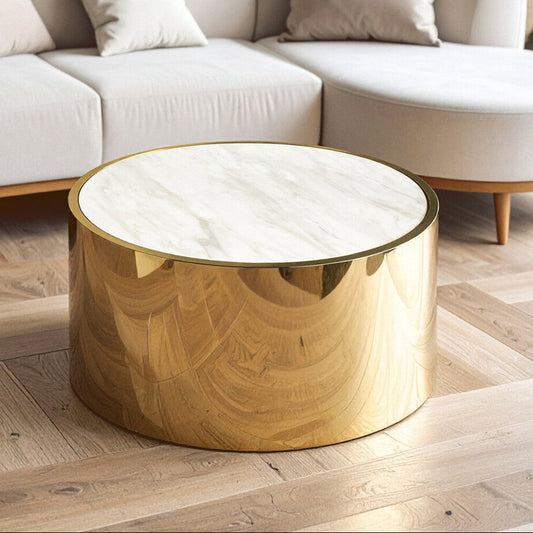 Carlox Round Gold and Marble Effect Coffee Table