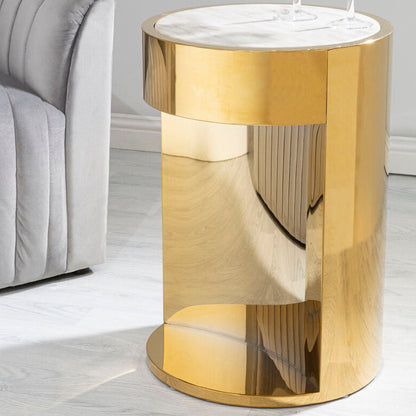 Carlox Gold and Marble Effect Round Side Table