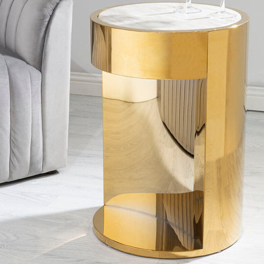 Carlox Gold and Marble Effect Round Side Table