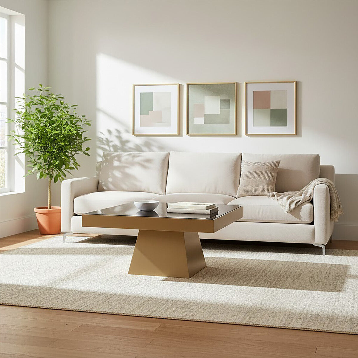 Carlox Square Gold Finish Coffee Table