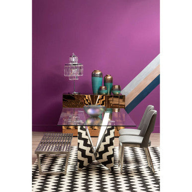 Carlox Tempered Glass Dining Table with Chrome Legs