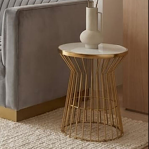 Gold Finish Corset Base Side Table with White Glass Top | Tula