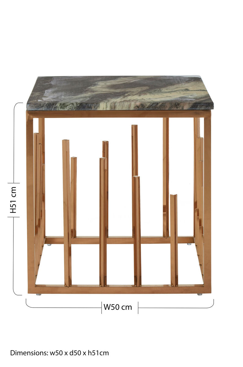 Tula Rose Gold Finish Square Side Table