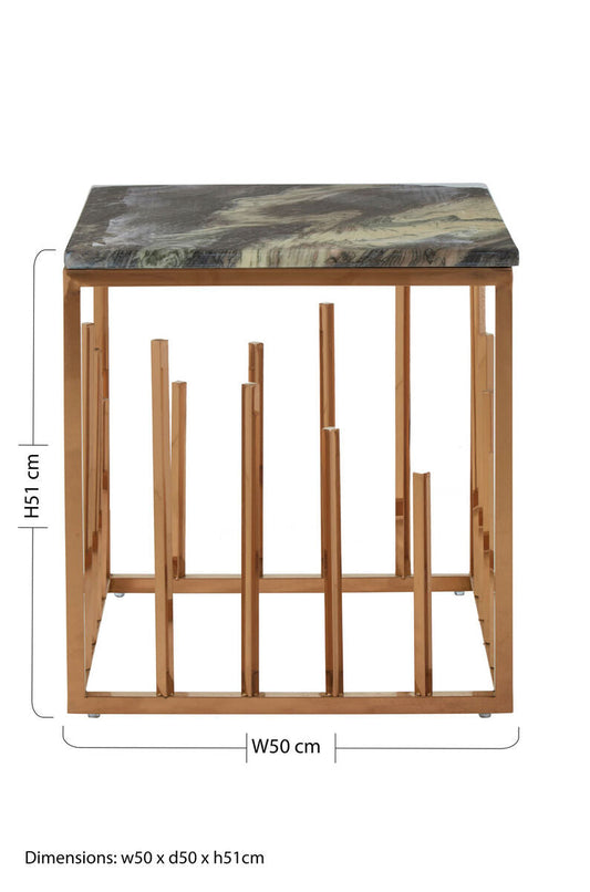 Tula Rose Gold Finish Square Side Table